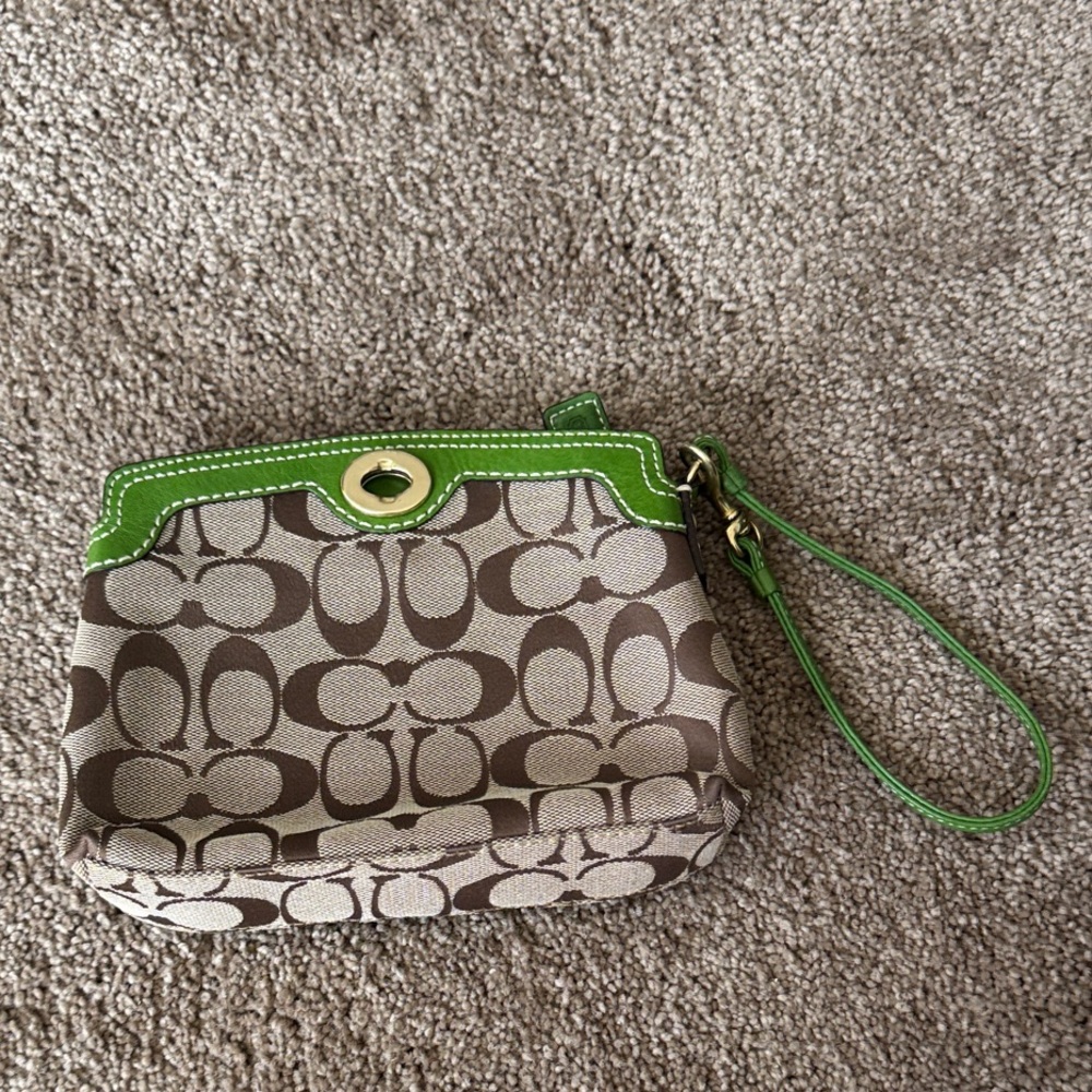 Coach Signature Brown and Green Wristlet